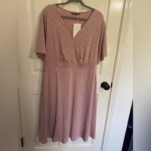 BloomChic Dusty Rose Eyelet Wrap-Style Midi Dress